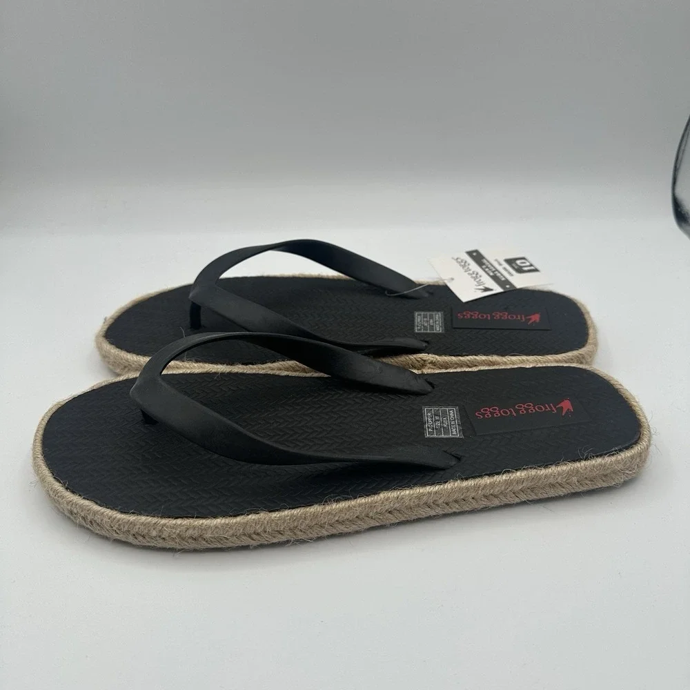 Frogg Toggs Kuba Sandals Mens‎ 10 Black Rope Sole Casual Beach Thong Flip-Flops
